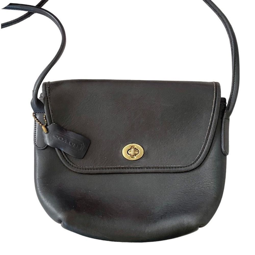 Coach Black Leather Crossbody with Gold Turnlock Accent